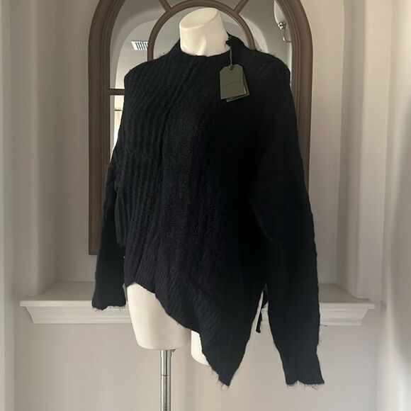 All Saints Selena Mixed Stitch Asymmetric Sweater Midnight Blue, NWT, Size S - Picture 8 of 12